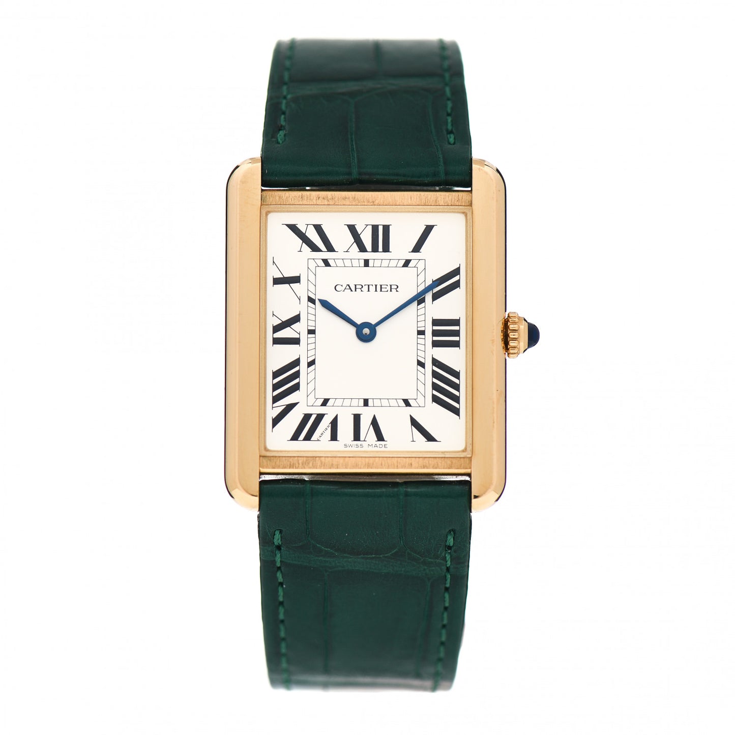 Stainless Steel 18K Yellow Gold Alligator 27mm Tank Solo Quartz Watch Green