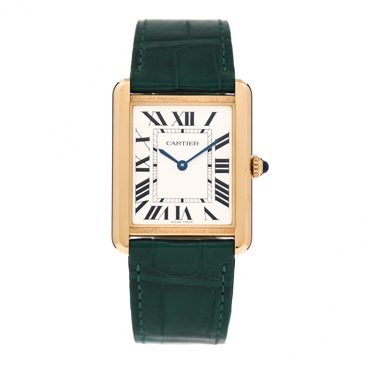 Cartier Stainless Steel 18K Yellow Gold Alligator 27mm Tank Solo Quartz Watch Green 1 of 5
