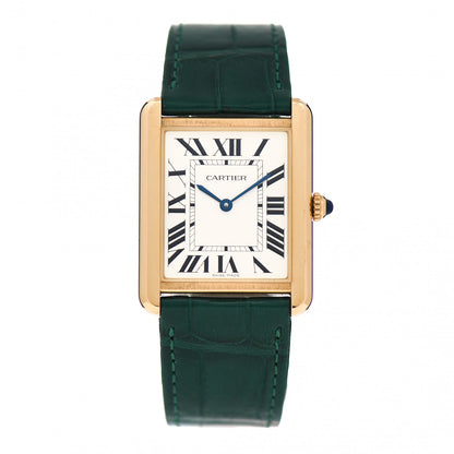 Cartier Stainless Steel 18K Yellow Gold Alligator 27mm Tank Solo Quartz Watch Green 1 of 5