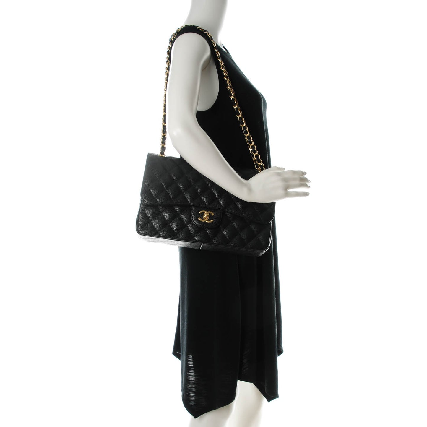 Caviar Quilted Jumbo Double Flap Black