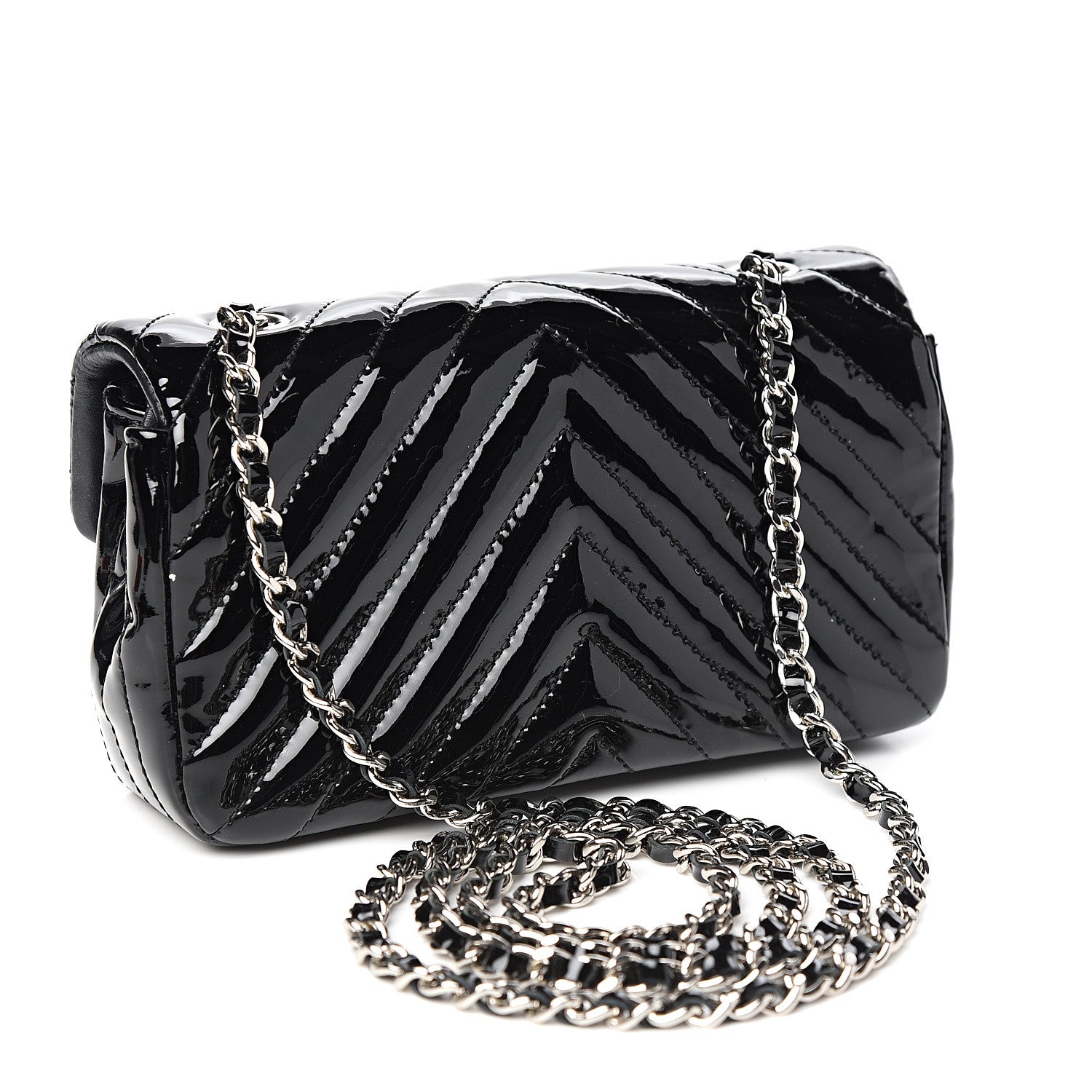 Chanel Patent Calfskin Chevron Quilted Extra Mini Flap Black 2 of 10