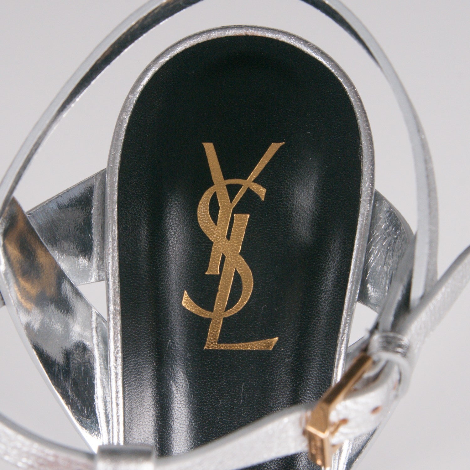 Saint Laurent Metallic Calfskin Tribute 105 Platform Sandals 41 Argento 6 of 8