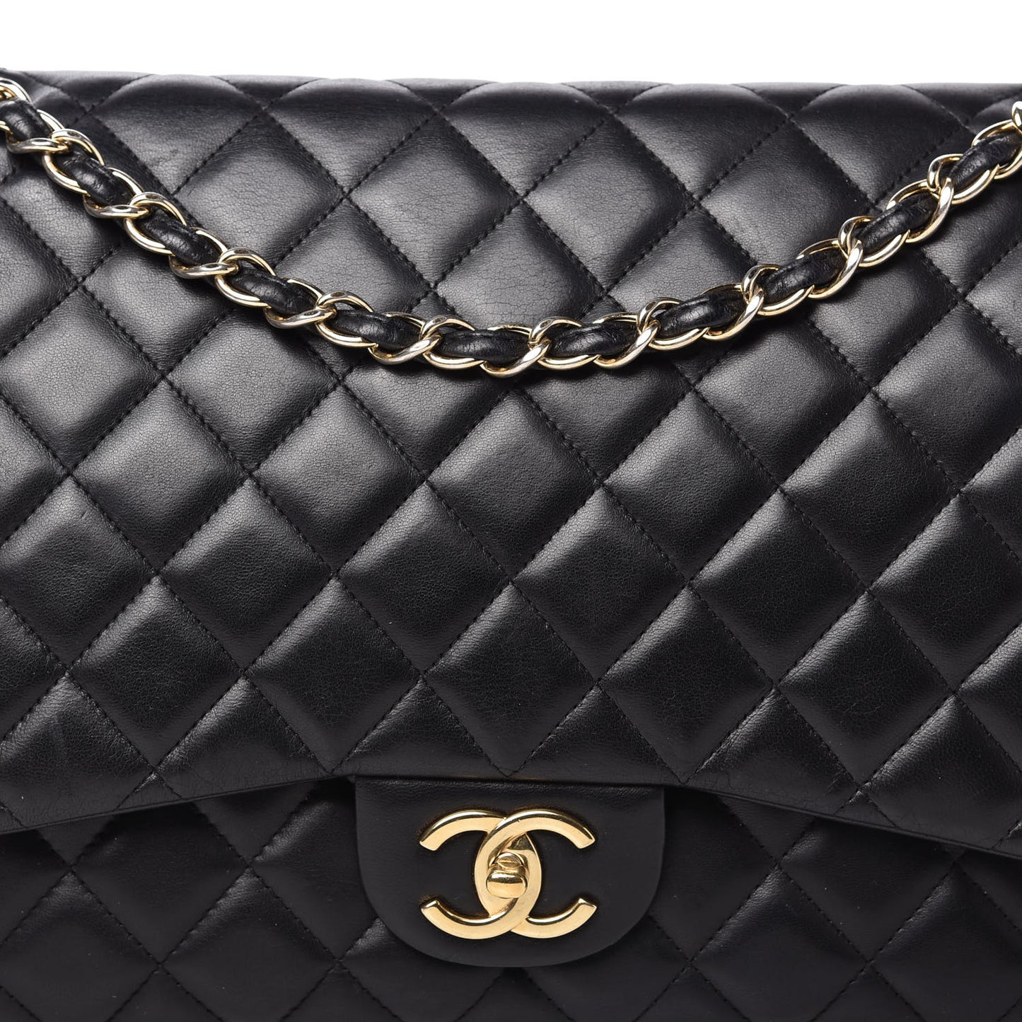 Lambskin Quilted Maxi Double Flap Black