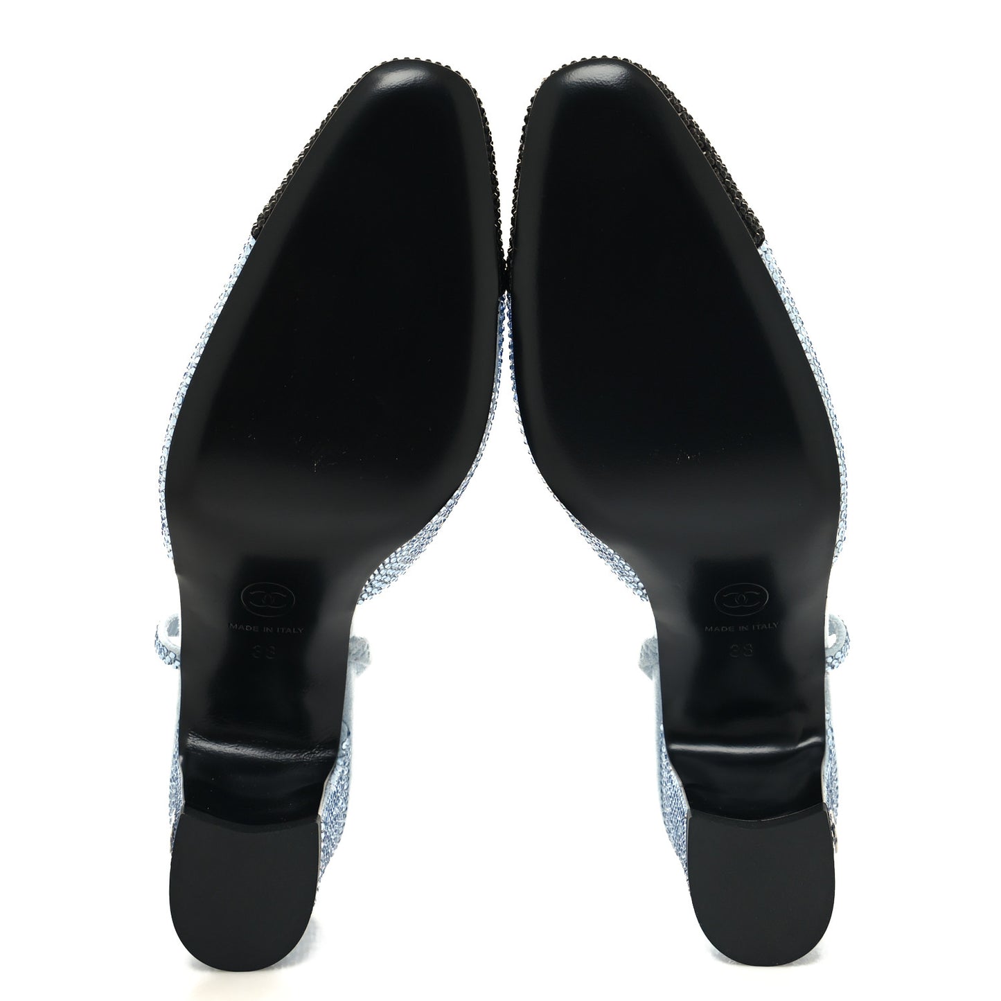 Strass Grosgrain Cap Toe CC Slingback Pumps 38 Blue Black