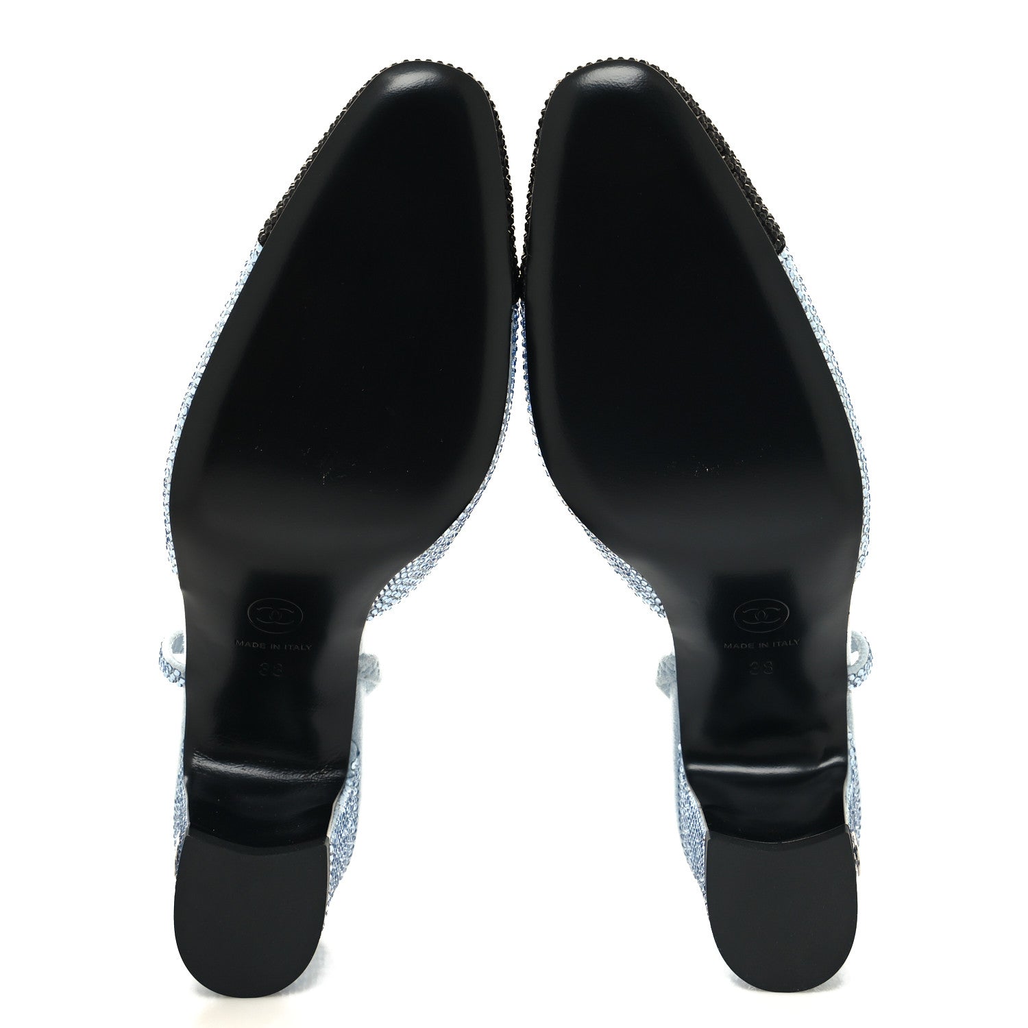 Chanel Strass Grosgrain Cap Toe CC Slingback Pumps 38 Blue Black 5 of 8