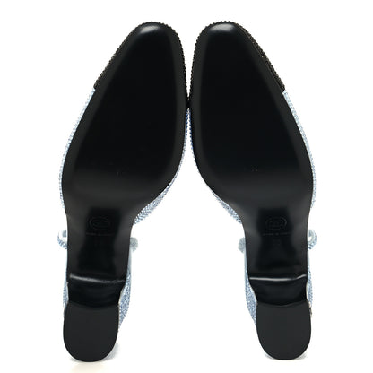 Chanel Strass Grosgrain Cap Toe CC Slingback Pumps 38 Blue Black 5 of 8