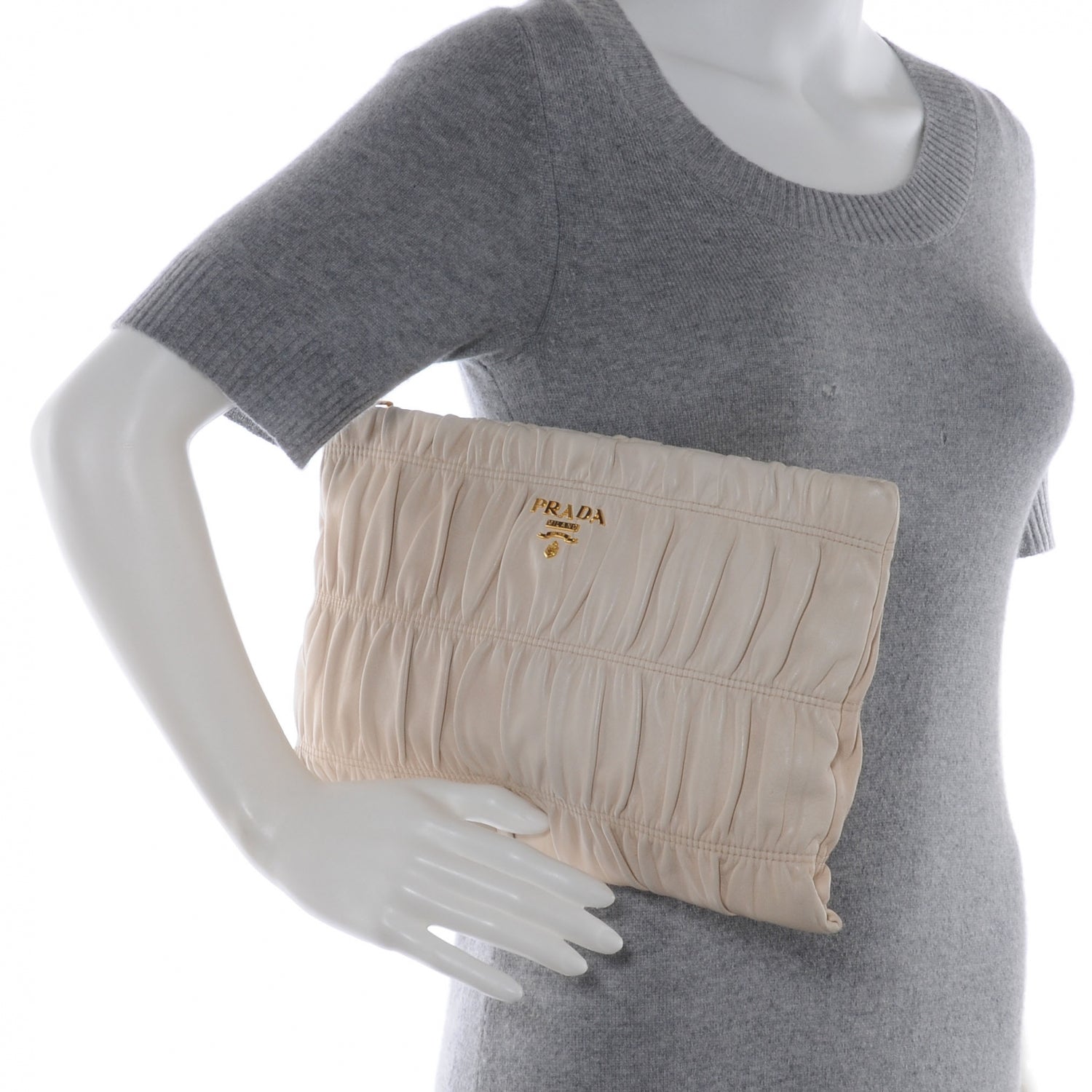 Prada Nappa Dressy Gaufre Ruched Clutch 2 of 9