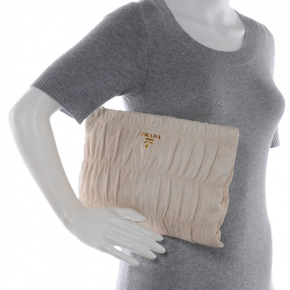 Prada Nappa Dressy Gaufre Ruched Clutch 2 of 9