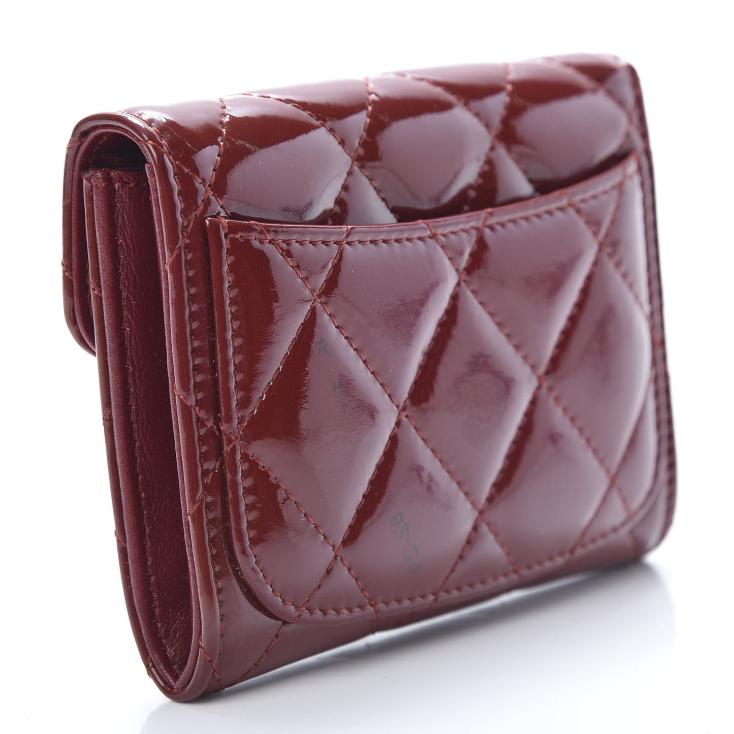 Patent Quilted Flap Card Holder Wallet Burgundy