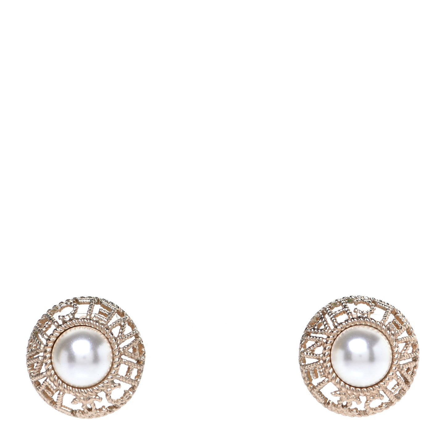 Pearl CC Round Rope Logo Earrings Gold