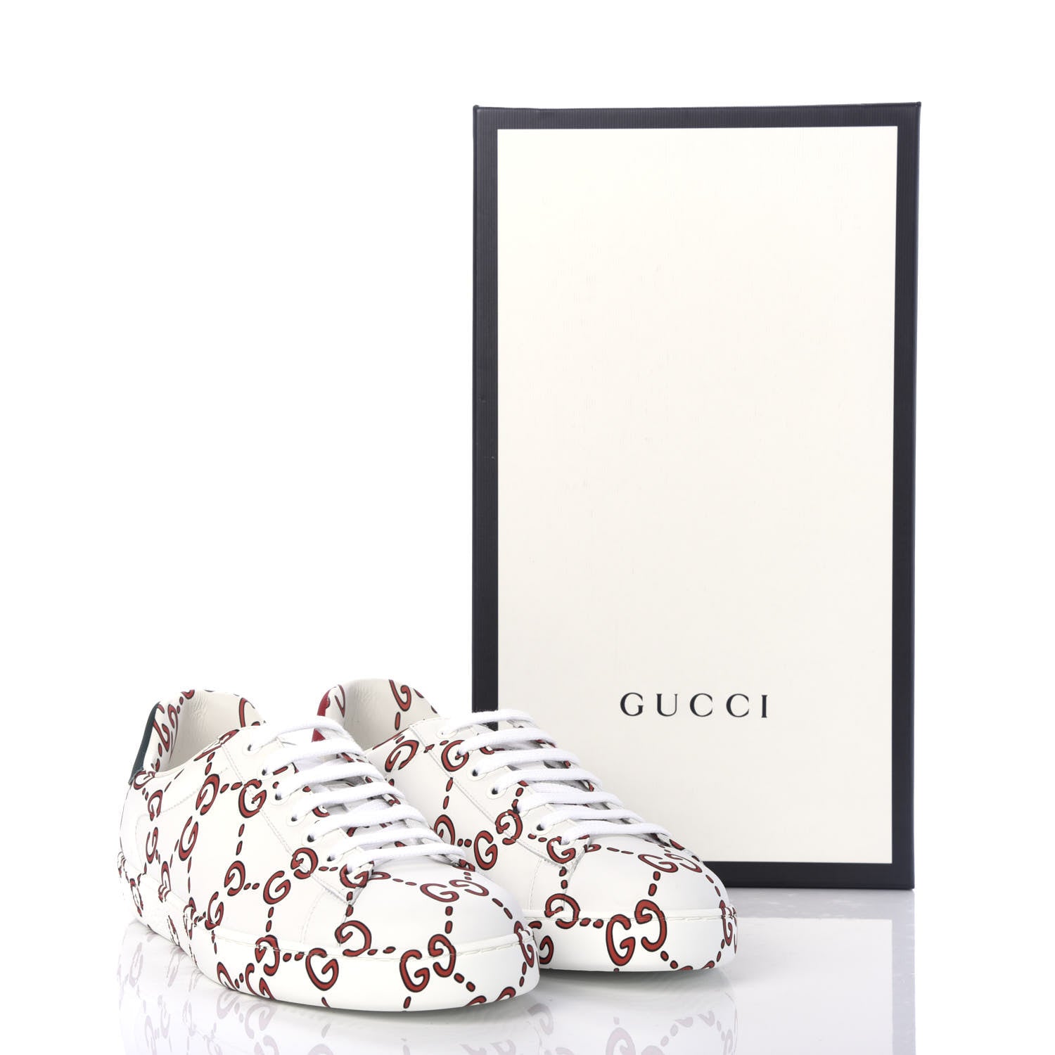 Gucci Calfskin GucciGhost Print Mens Ace Sneakers 9 White Hibiscus Red 12 of 12
