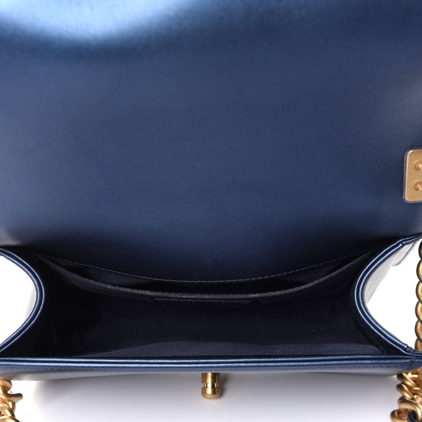 Metallic Calfskin Quilted Small Boy Flap Blue