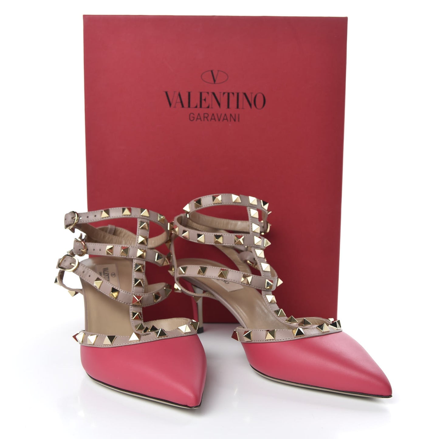 Calfskin Nappa Rockstud Ankle Strap 65mm Pumps 39 Deep Fuxia Poudre