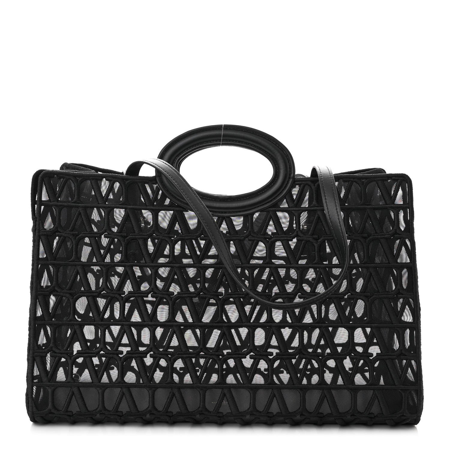 Valentino Garavani Toile Mesh Iconographe Goatskin Le Troisieme Shopping Bag Black 1 of 10