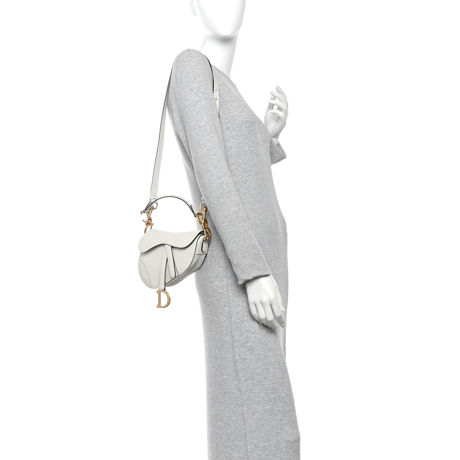 Christian Dior Grained Calfskin Mini Saddle Bag With Strap Latte 2 of 12