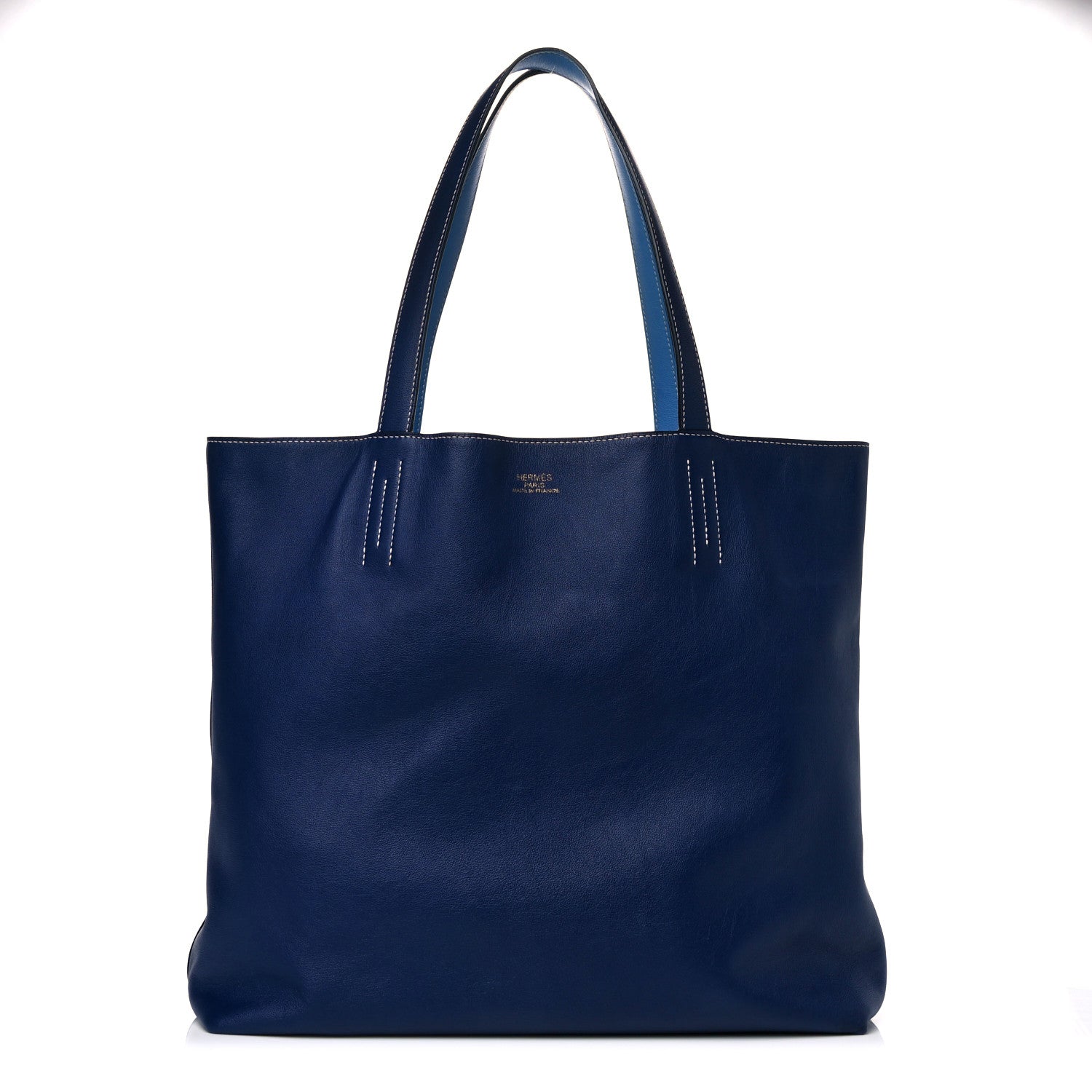 Hermes Taurillon Clemence Double Sens 45 Reversible Tote Bleu Encre Zellige 1 of 12