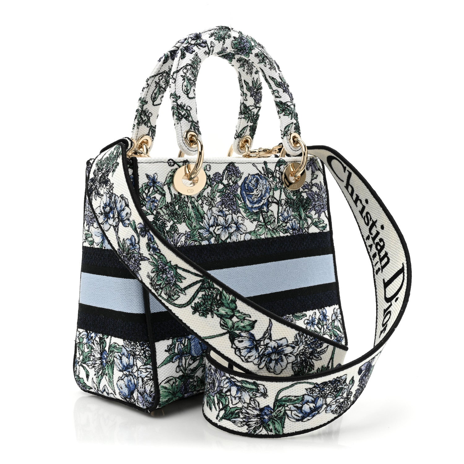 Christian Dior Canvas Embroidered Print Medium Lady D-Lite Blue Multicolor 3 of 9