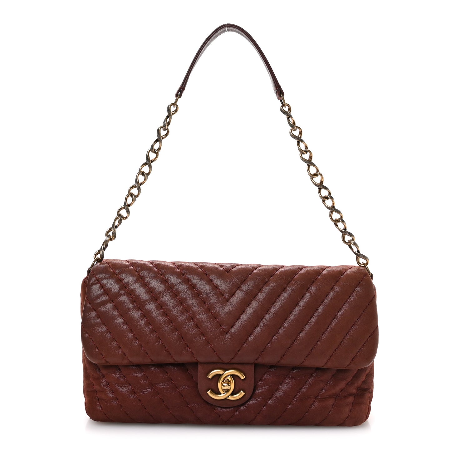 Iridescent Calfskin Surpique Chevron Flap Burgundy