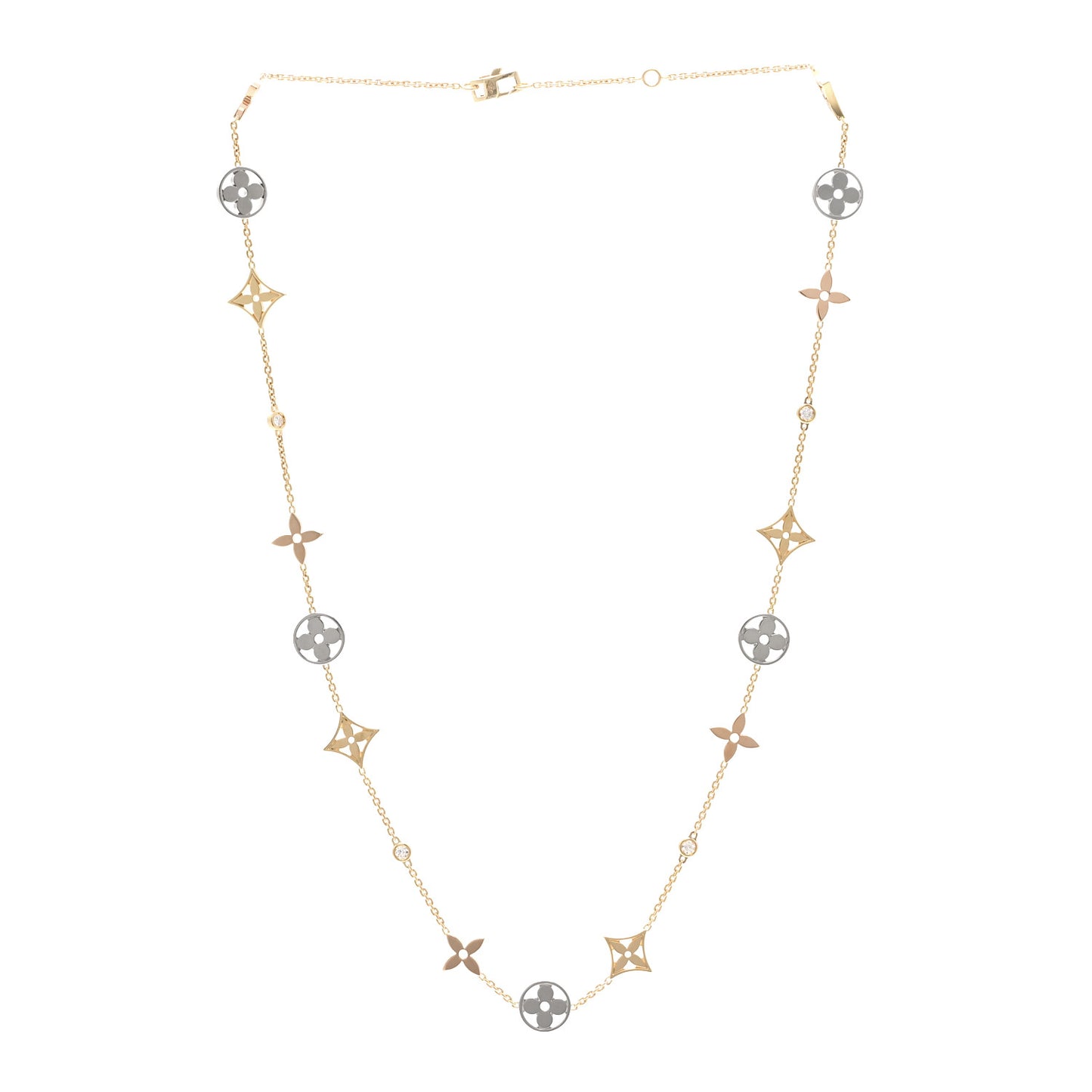 18K Yellow White Rose Gold Diamond Idylle Blossom Station Necklace