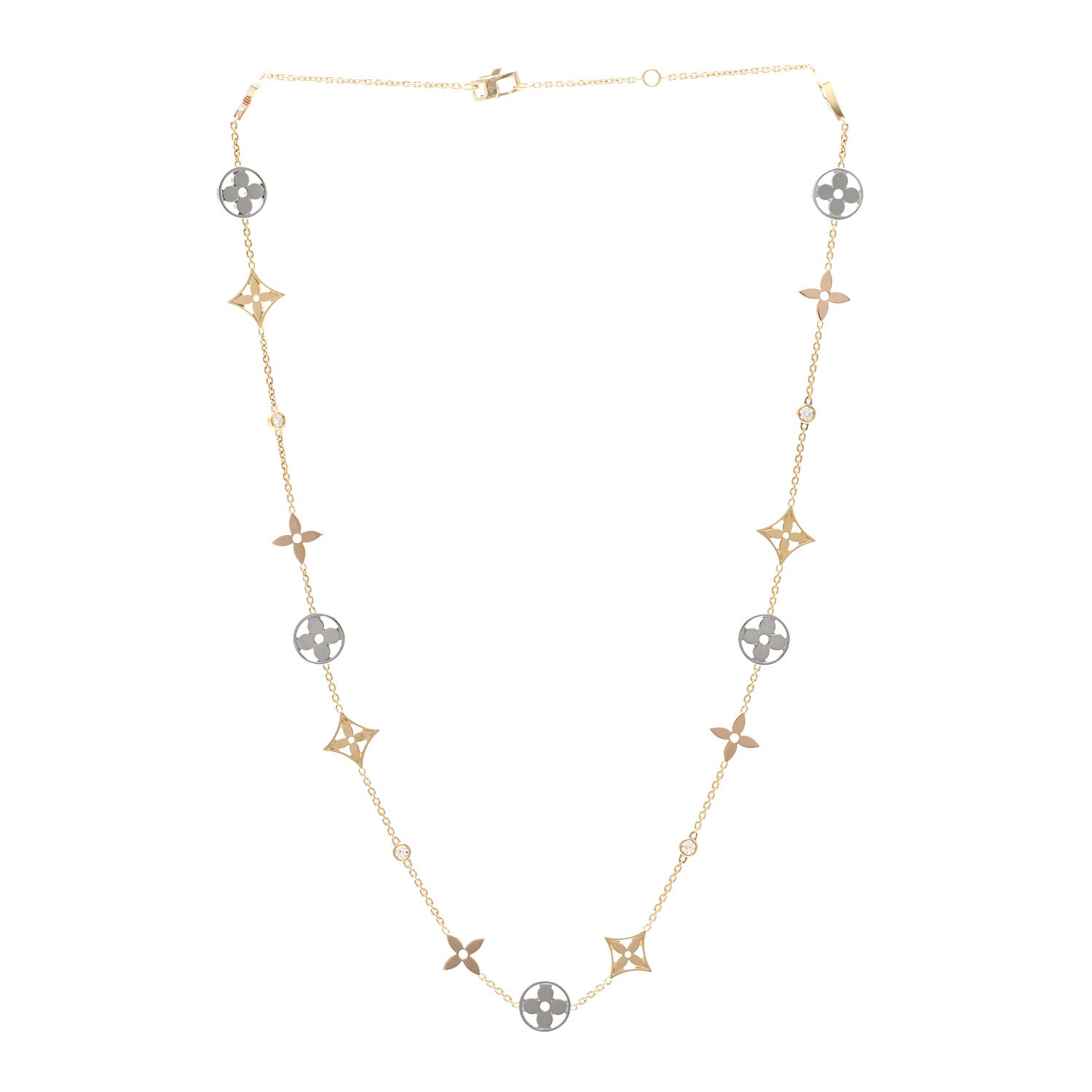 Louis Vuitton 18K Yellow White Rose Gold Diamond Idylle Blossom Station Necklace 3 of 4