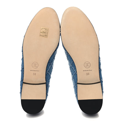 Chanel Denim Embroidered Grosgrain CC Cap Toe Ballerina Flats 38 Blue Black 5 of 9