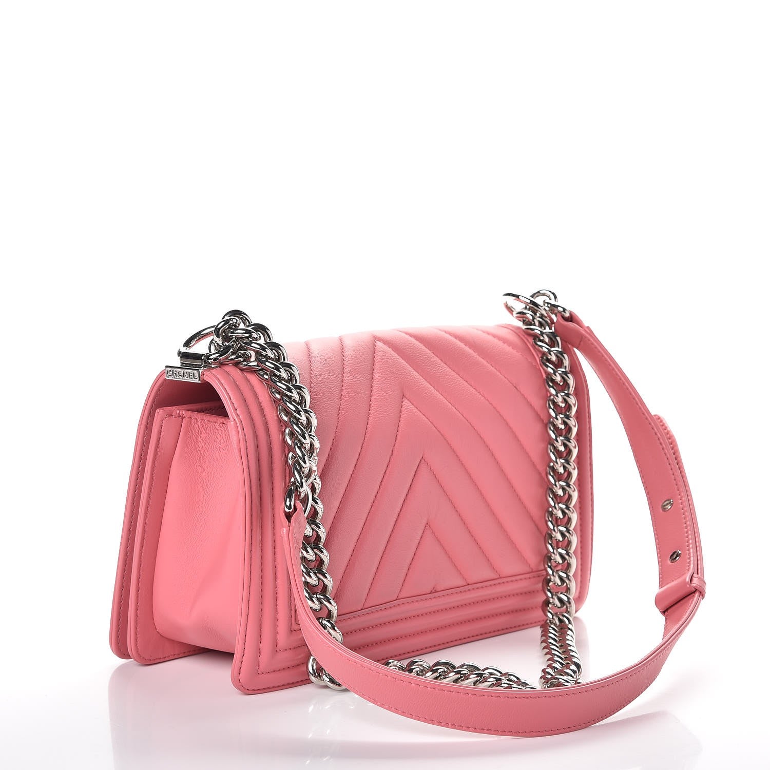 Chanel Calfskin Chevron Quilted Medium Boy Flap Pink 3 of 14