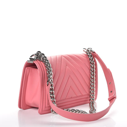 Chanel Calfskin Chevron Quilted Medium Boy Flap Pink 3 of 14