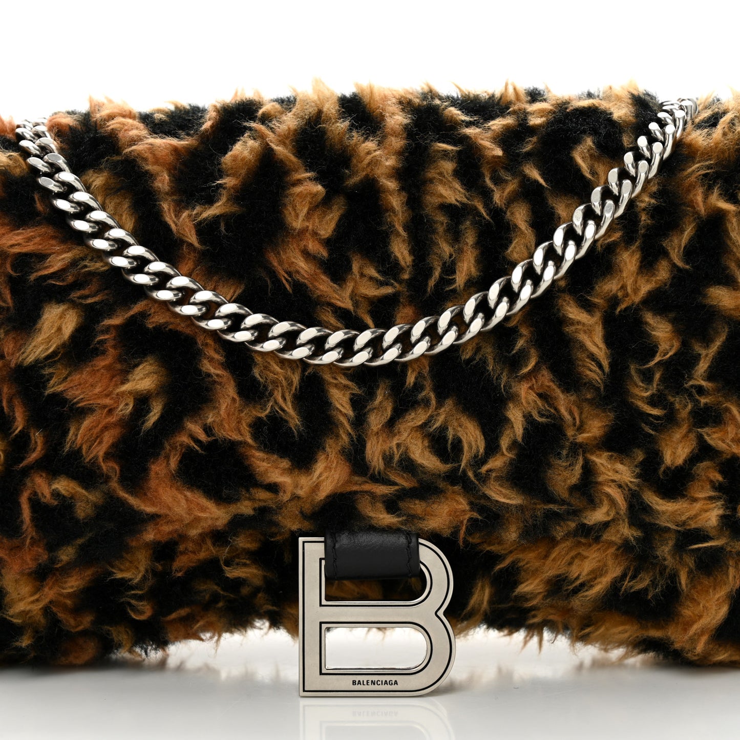 Fleece Leopard Print Hourglass Chain Bag Brown