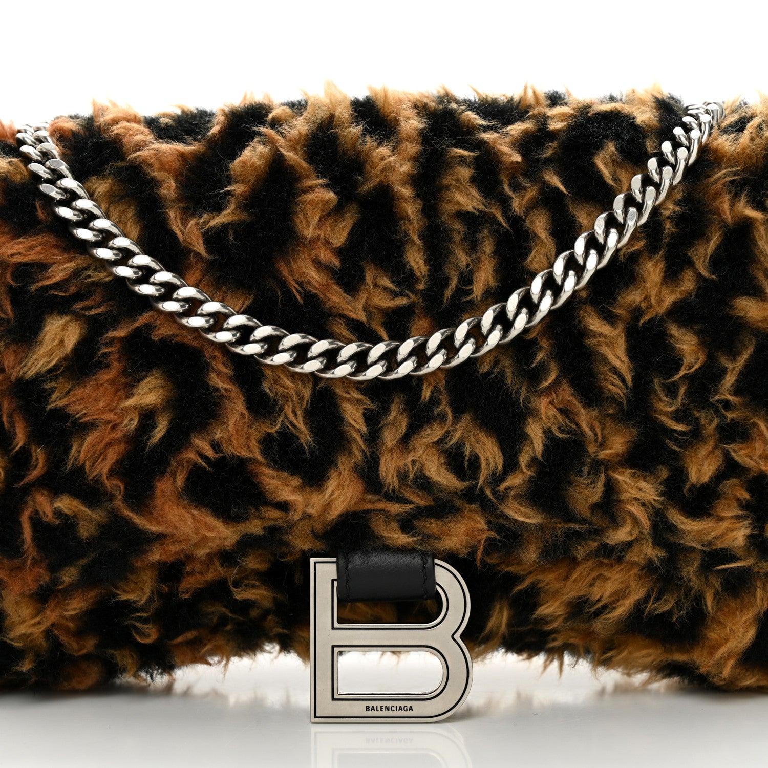 Balenciaga Fleece Leopard Print Hourglass Chain Bag Brown 9 of 11