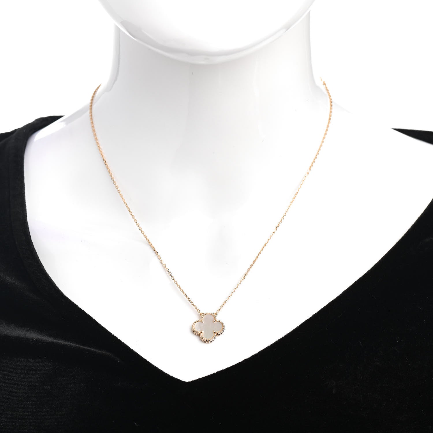 Van Cleef & Arpels 18K Yellow Gold Mother of Pearl Vintage Alhambra Pendant Necklace 2 of 6