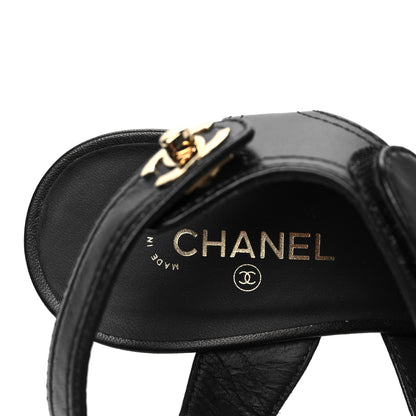 Chanel Goatskin CC Turnlock Sandals 38 Black 8 of 10