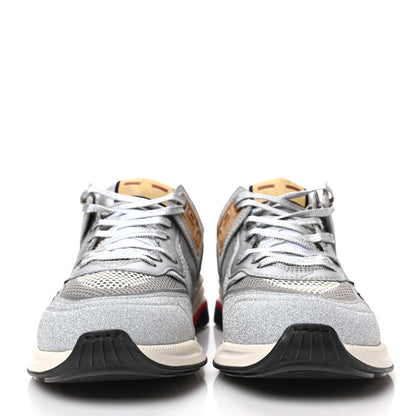 Gucci Metallic Calfskin Glitter Mesh Womens Ultrapace Sneakers 8 Silver Light Grey Mystic White 2 of 8