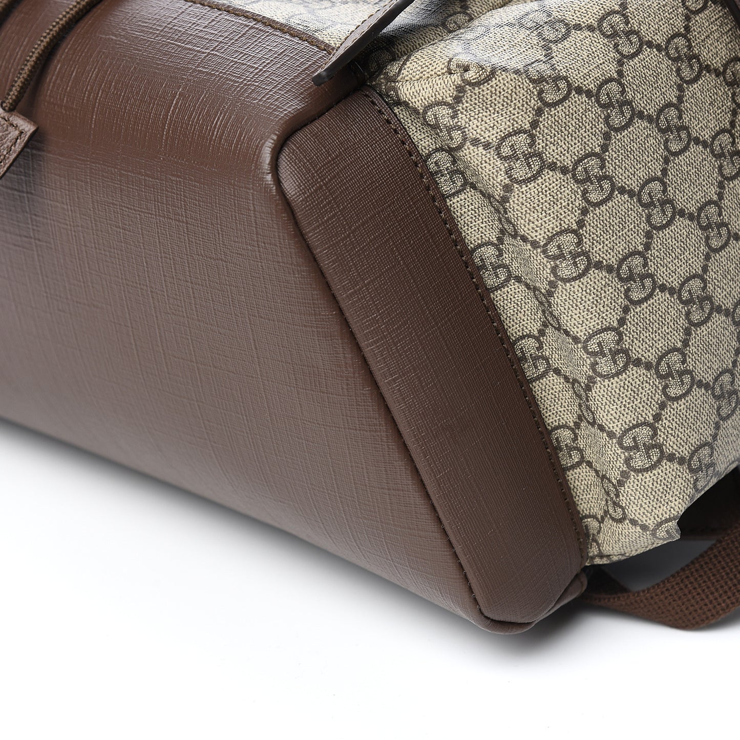 GG Supreme Monogram Medium Ophidia Double Buckle Backpack Brown