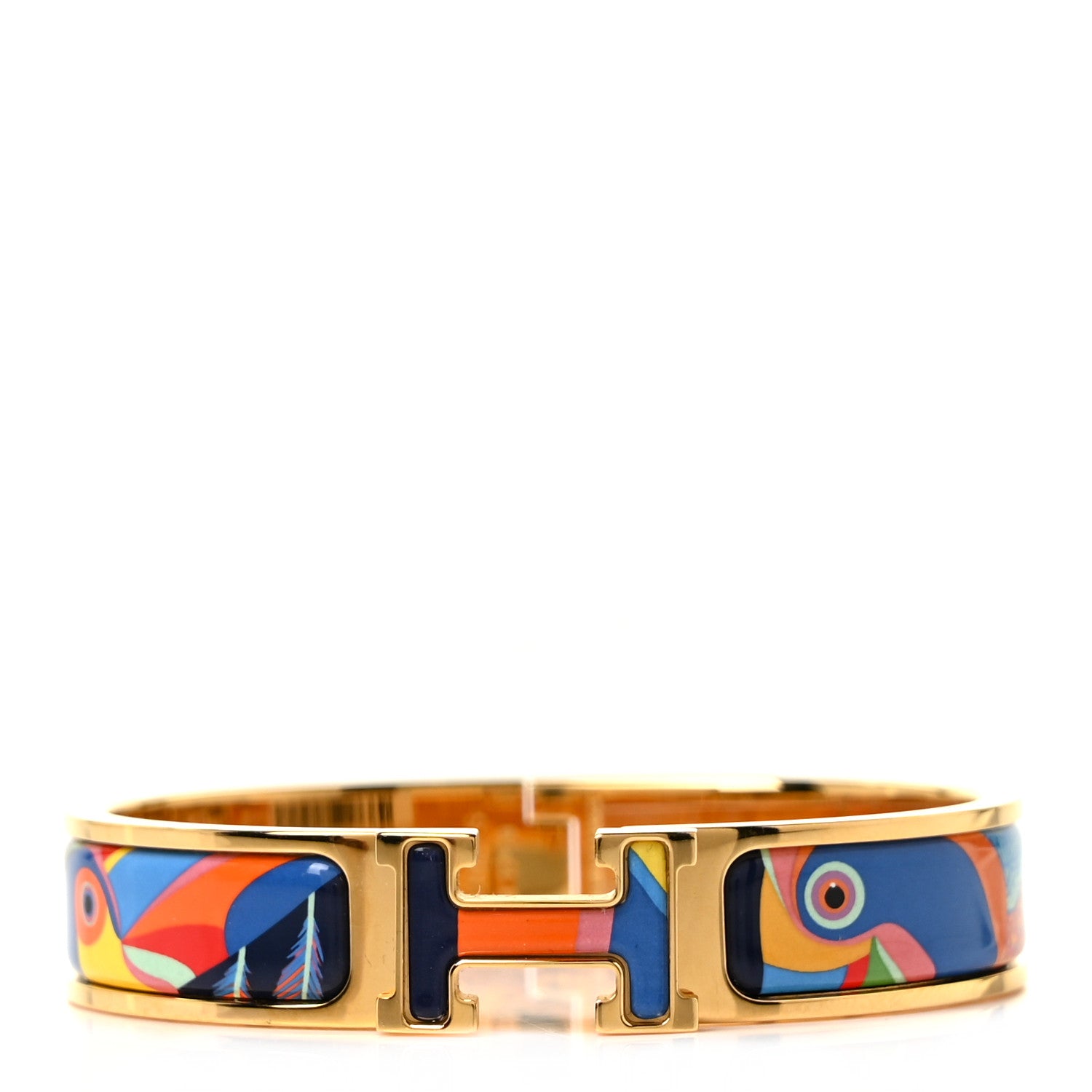 Hermes Enamel Narrow Print Toucans De Paradis Clic Clac H Bracelet PM Indigo Multicolor 2 of 9