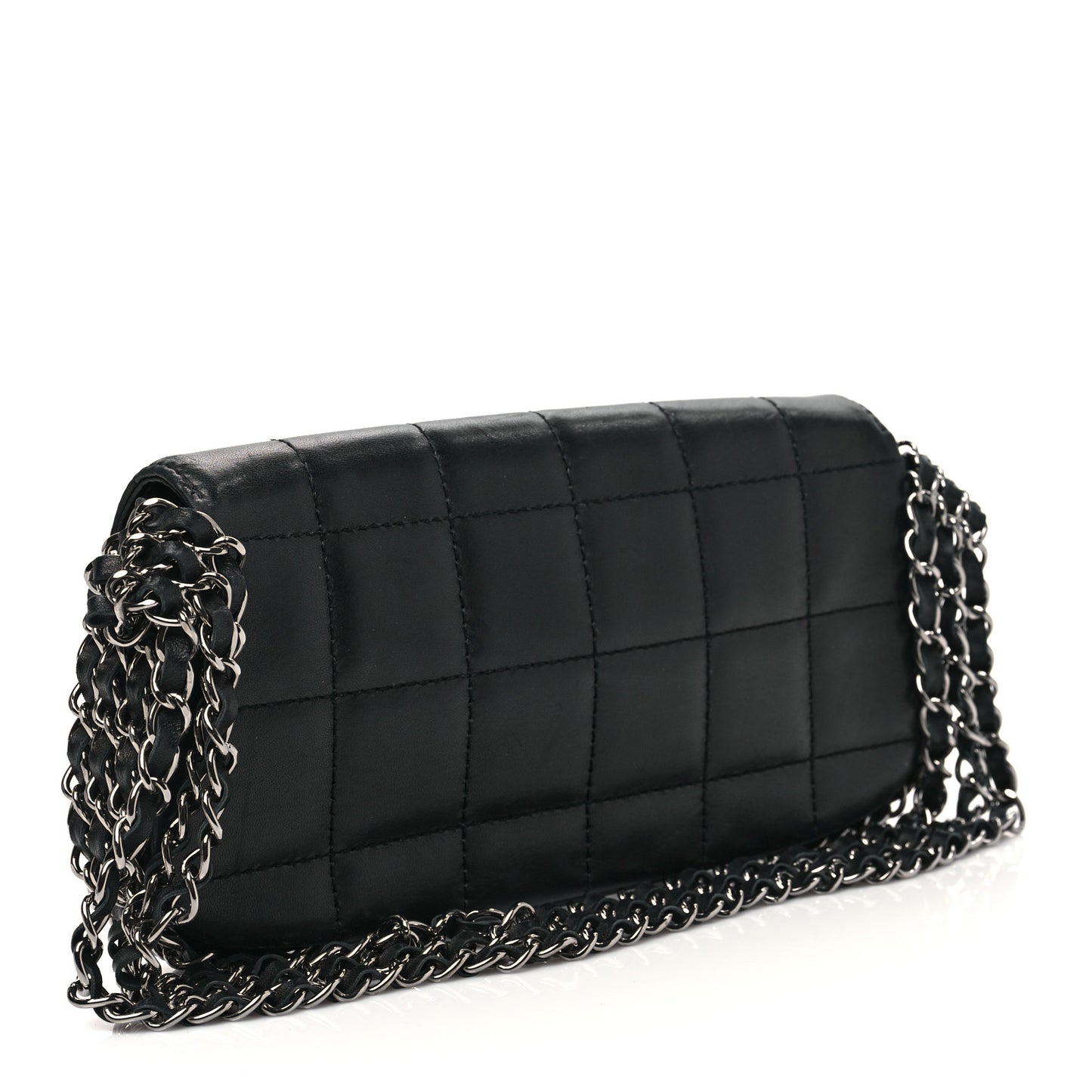 Lambskin Chocolate Bar Quilted Lambskin 3 Chain Flap Black