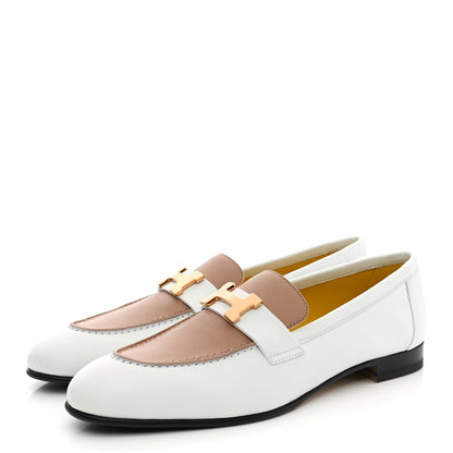 Hermes Calfskin Womens Paris Loafers 38.5 White Bois De Santal 3 of 9