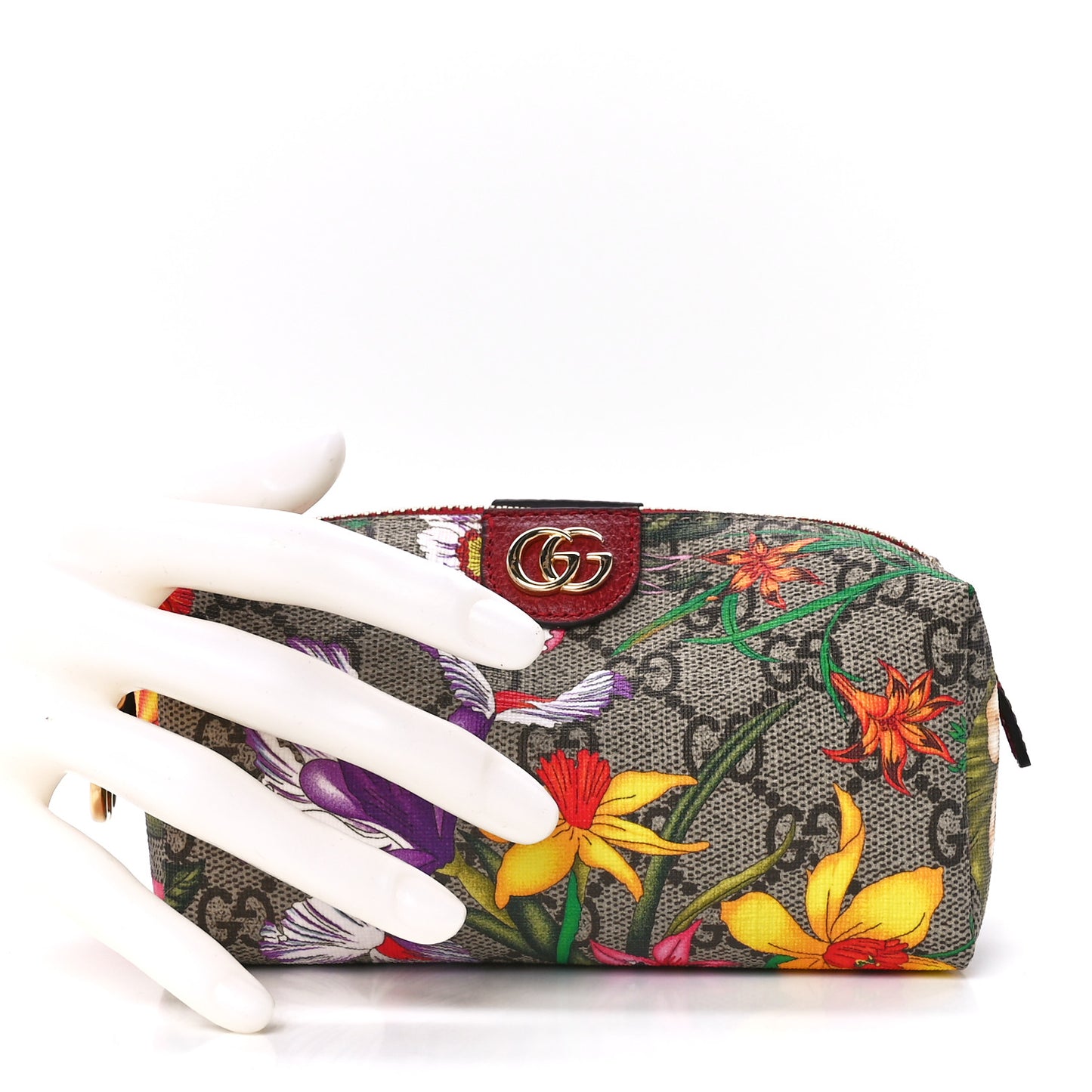 Soft GG Supreme Monogram Flora Calfskin Small Ophidia Cosmetic Case Beige Ebony Multicolor Rosso