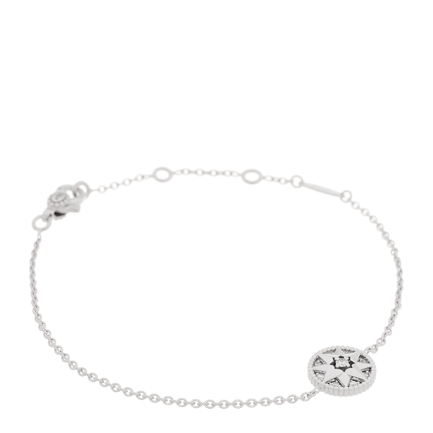 Christian Dior 18K White Gold Pave Diamond Rose Des Vents Bracelet 1 of 6