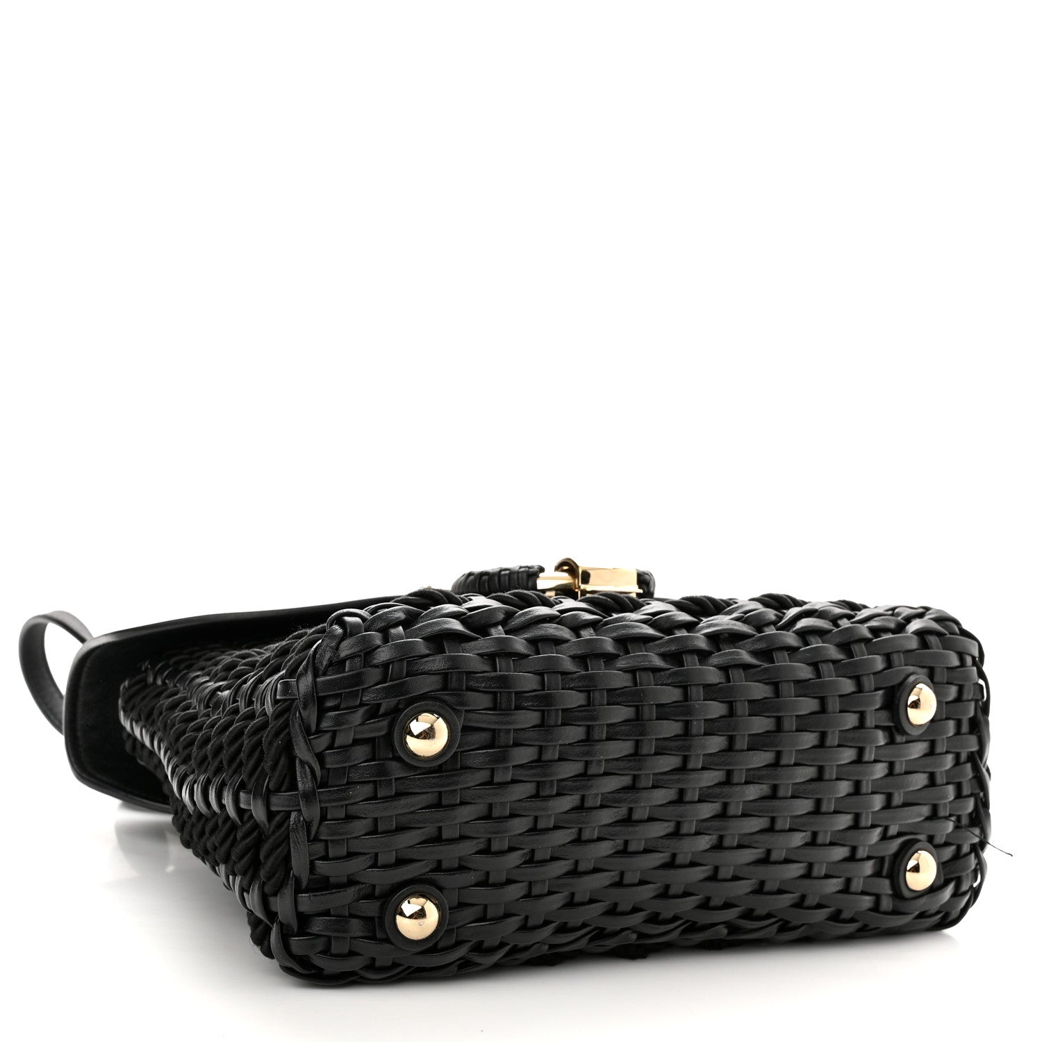 Salvatore Ferragamo Calfskin Wicker Margot Top Handle Satchel Black 3 of 11