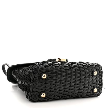 Salvatore Ferragamo Calfskin Wicker Margot Top Handle Satchel Black 3 of 11