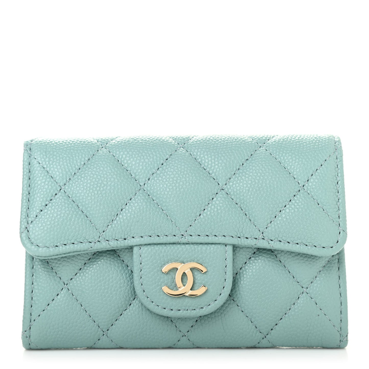 Caviar Quilted Flap Card Holder Wallet Light Blue