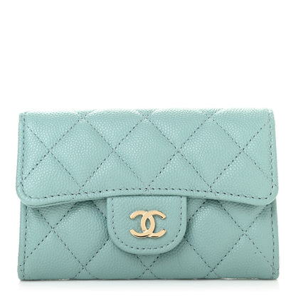 Chanel Caviar Quilted Flap Card Holder Wallet Light Blue 1 of 8
