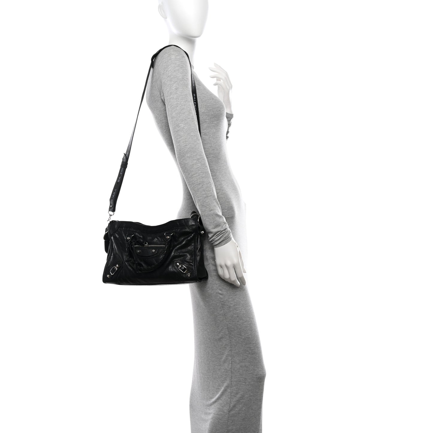 Agneau Classic Silver Hardware S City Logo Strap Black