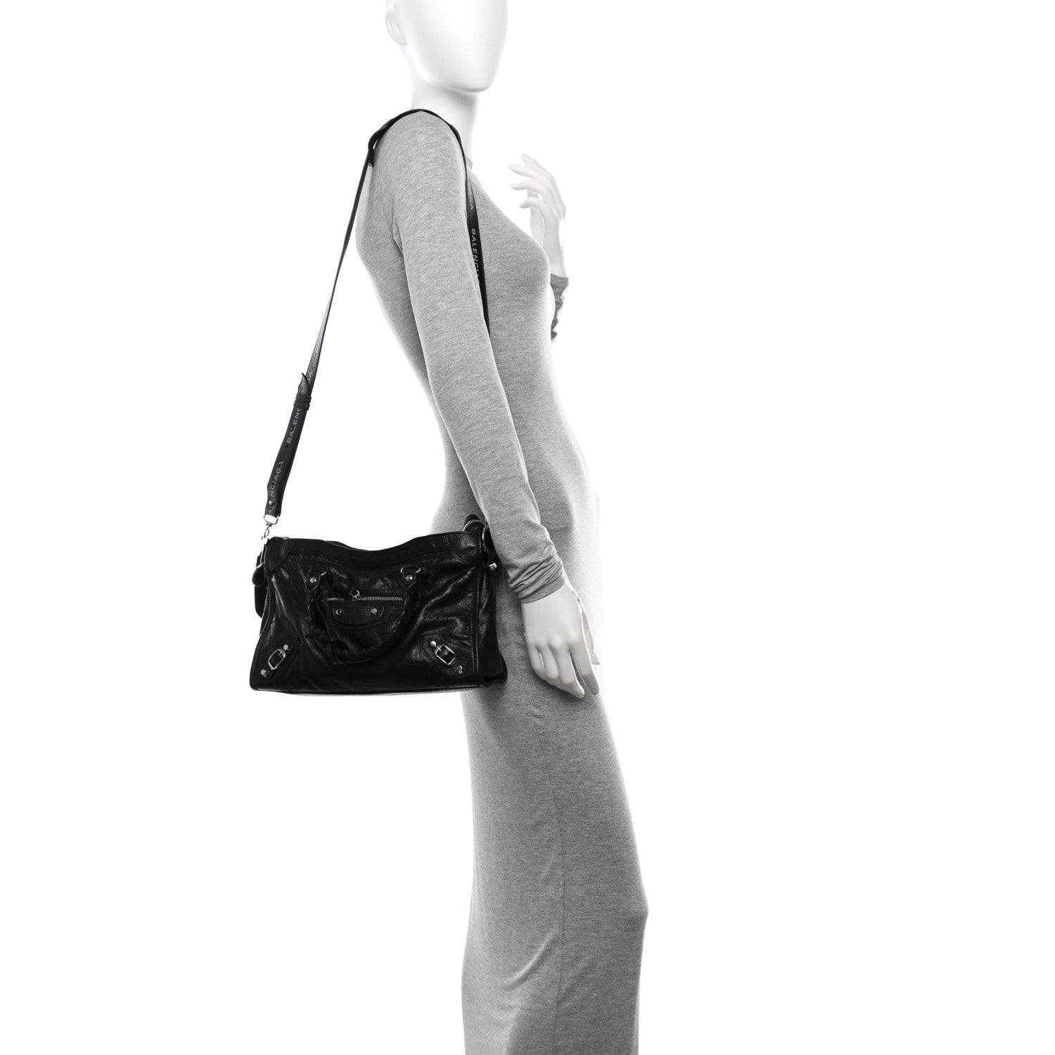 Balenciaga Agneau Classic Silver Hardware S City Logo Strap Black 2 of 13