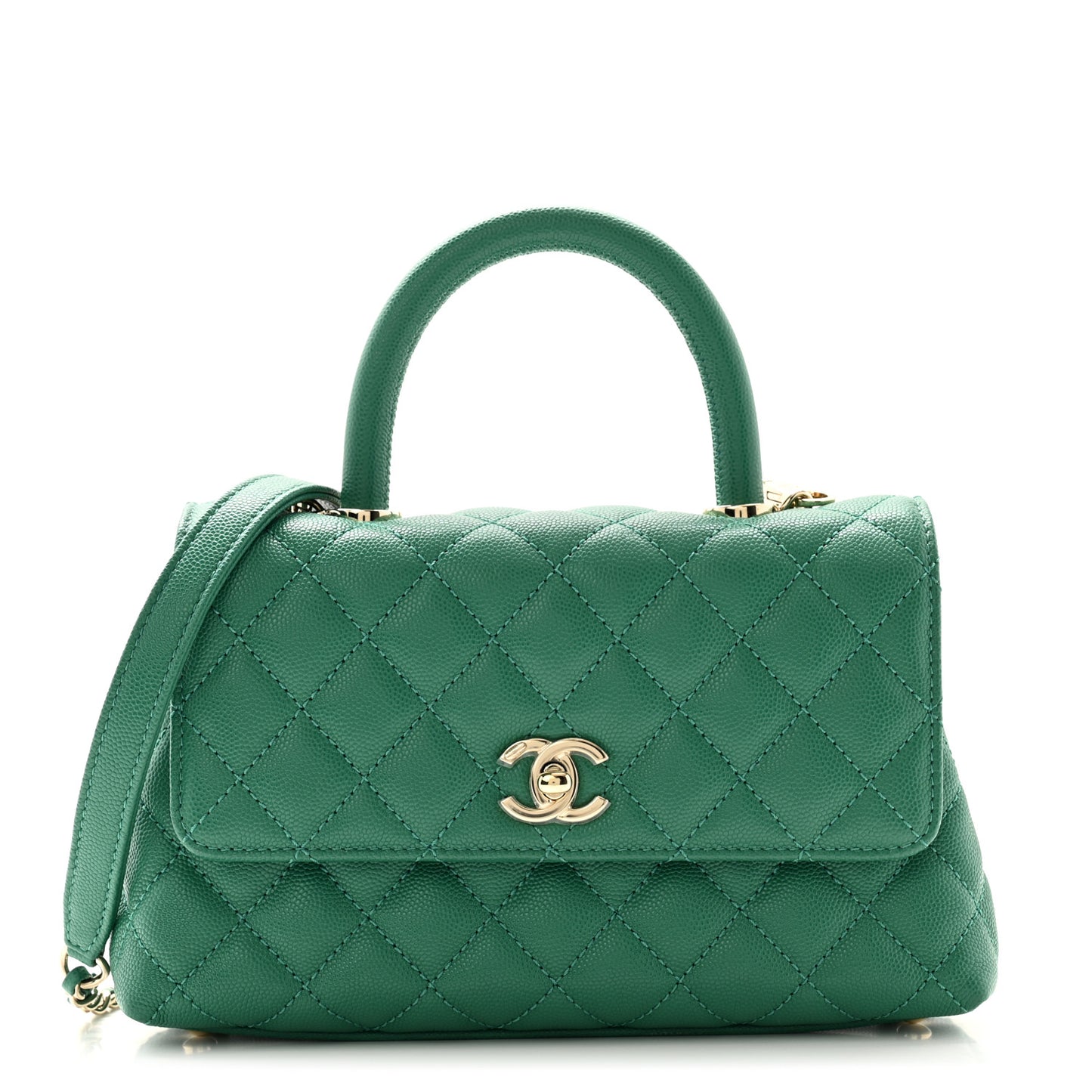 Caviar Quilted Mini Coco Handle Flap Green