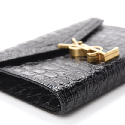 Saint Laurent Calfskin Crocodile Embossed Monogram Cassandra Chain Wallet Black 6 of 11