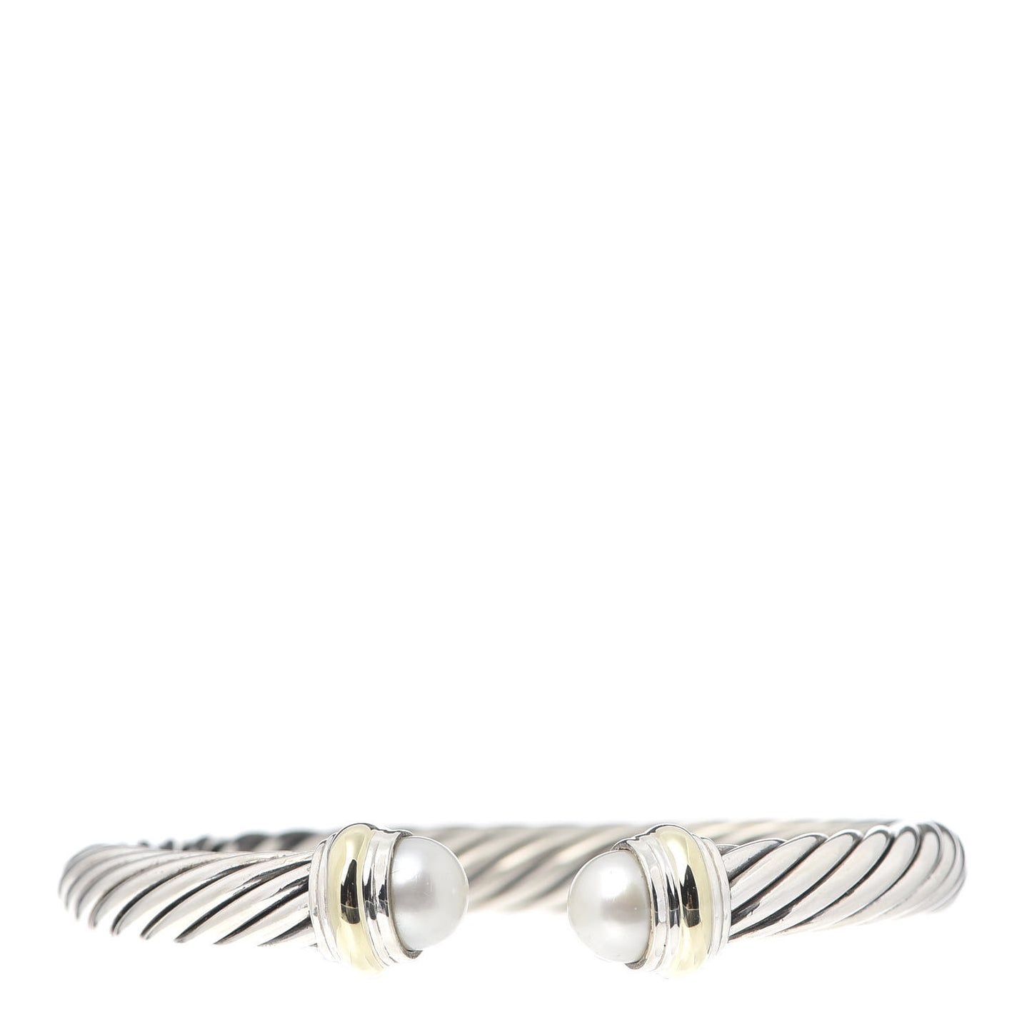 Sterling Silver 14K Yellow Gold Pearl 7mm Cable Classics Bracelet
