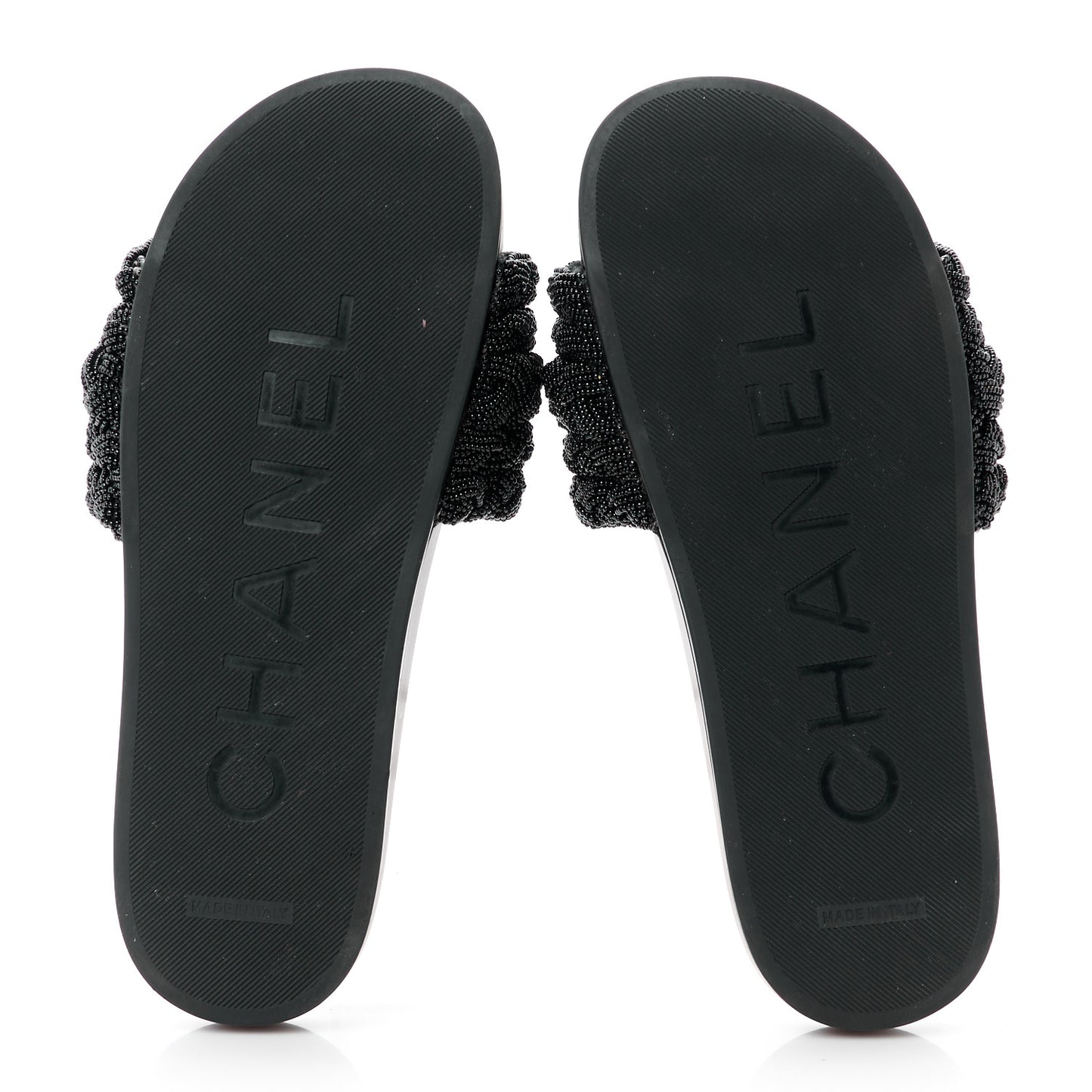 Lambskin Pearl Beaded Woven Slides 41 Black