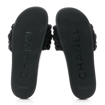 Chanel Lambskin Pearl Beaded Woven Slides 41 Black 10 of 17