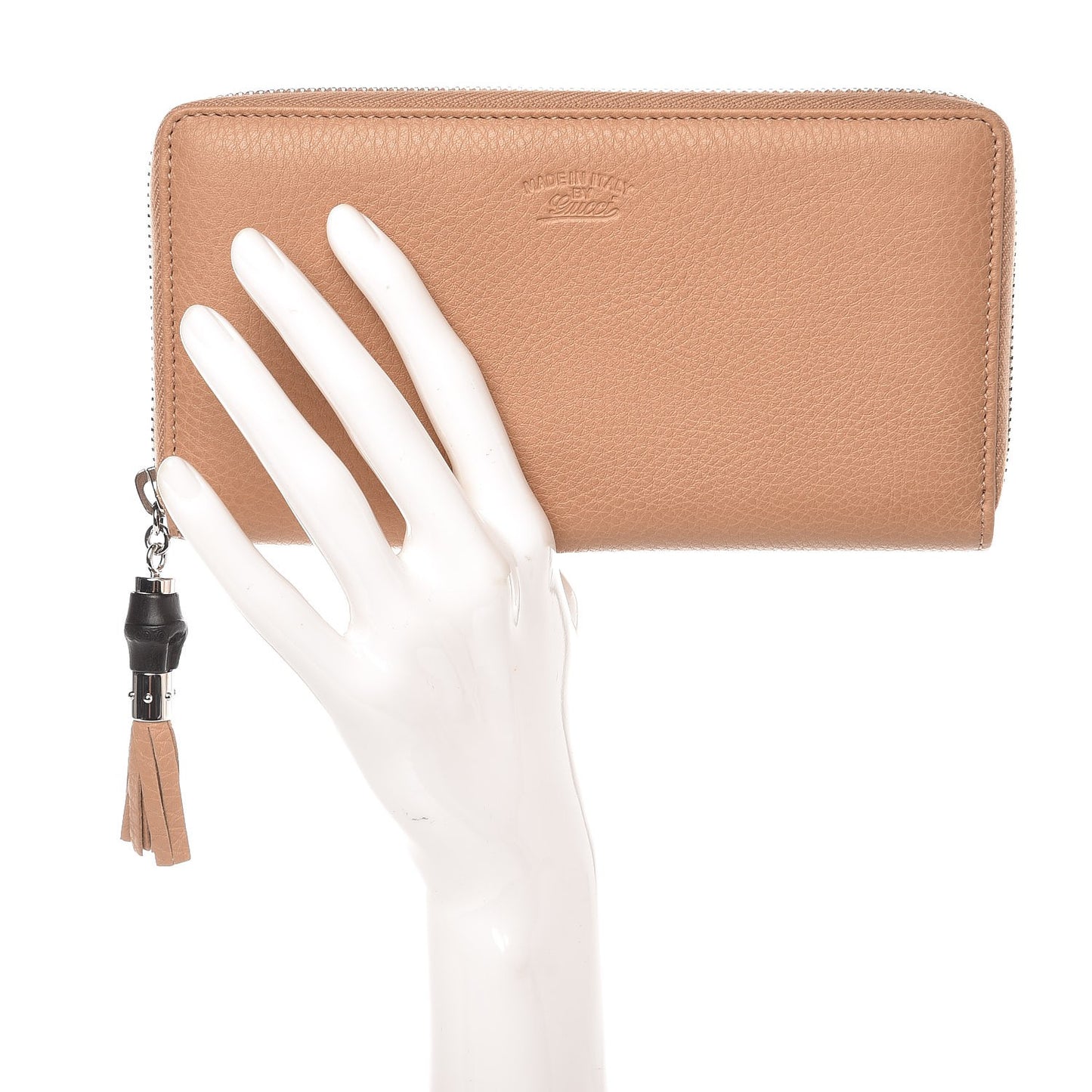 Cellarius Calfskin Bamboo Tassel Zip Around Wallet Camelia